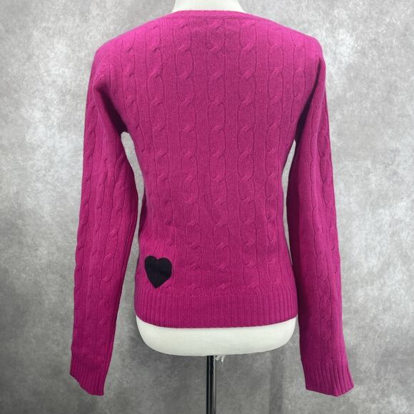 Vtg Juicy Couture Womens L Cashmere Hot Pink Cable Knit Sweater Brown Stripe Slv - Picture 3 of 8